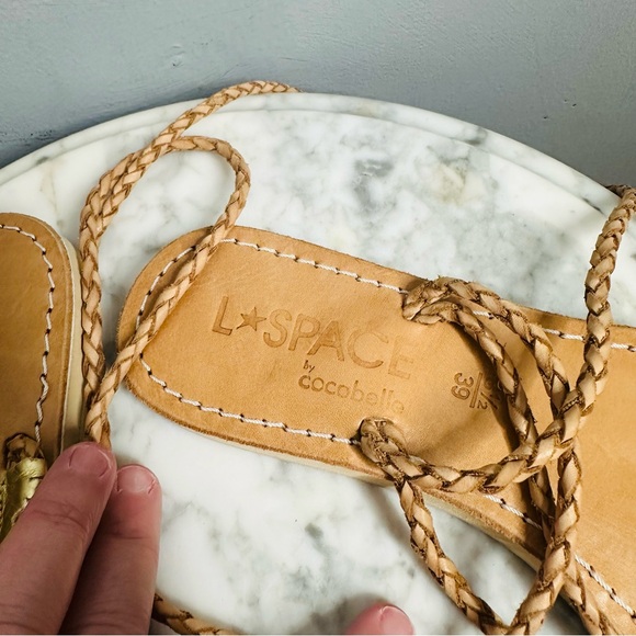 L*SPACE by Cocobelle Gili Long Wrap Gladiator Braid Sandal in Tan & Gold - Picture 7 of 10